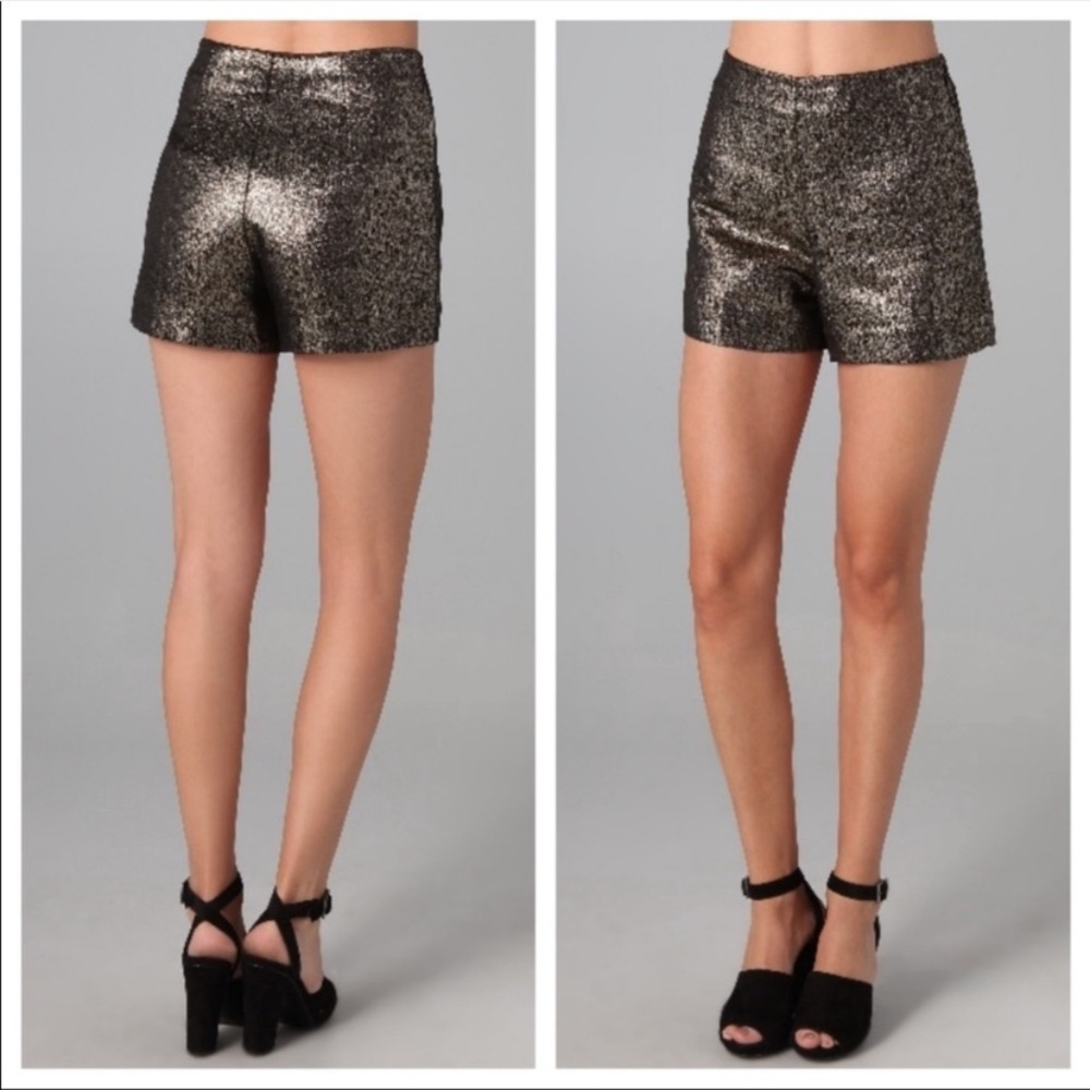 DVF Diane von Furstenberg Gold Metallic Clean Simca High Waist Mini Shorts